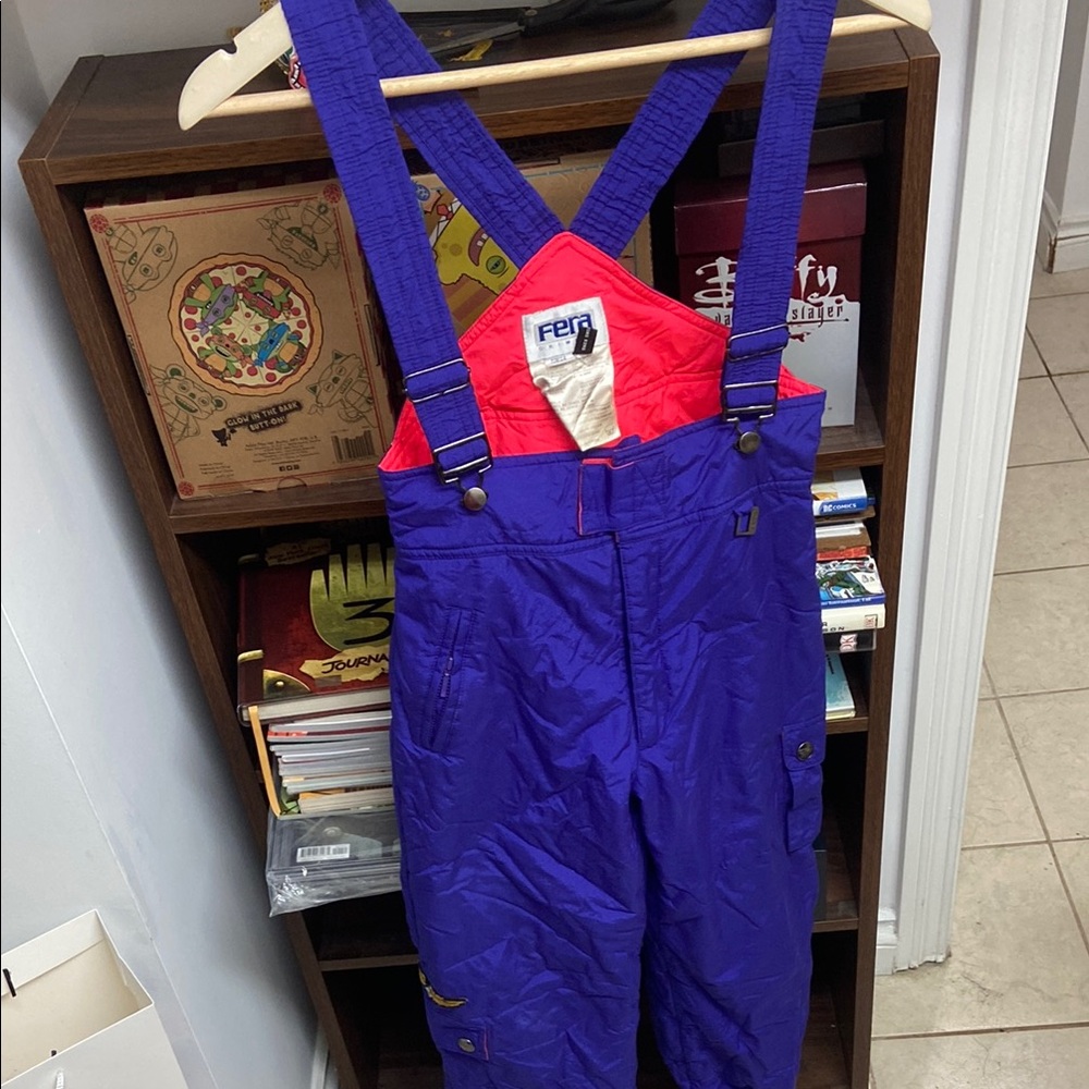 Vintage Fera Skiwear Kid’s Purple and Red Ski Overalls